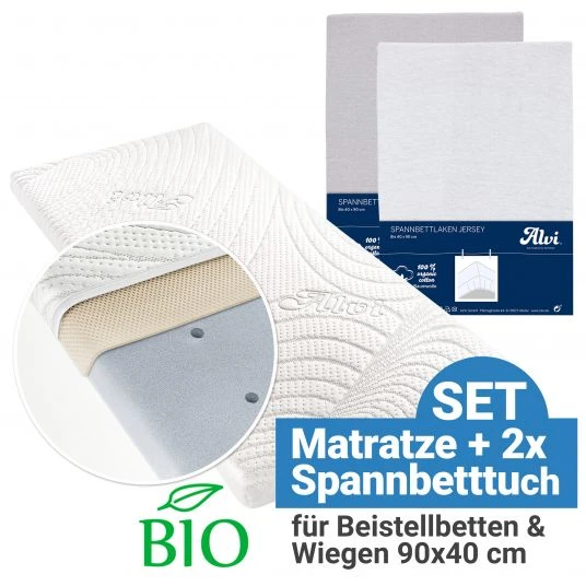 Alvi 3-tlg. Matratzen-Set für Beistellbett & Wiege 40 x 90 cm - Weiß & Silbergrau 1 Alvi 3-tlg. Matratzen-Set für Beistellbett & Wiege 40 x 90 cm - Weiß & Silbergrau