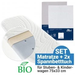 Alvi 3-tlg. Matratzen-Set für Kinderwagen 75 x 33 cm - Weiß & Silbergrau