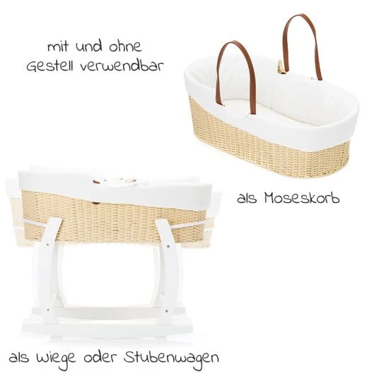 Fillikid Moseskorb Set mit Schaukelgestell inkl. Innenbezug & Matratze - Weiß Natur 2 Fillikid Moseskorb Set mit Schaukelgestell inkl. Innenbezug & Matratze - Weiß Natur – Bild 2