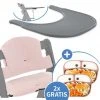 Hauck 5-tlg. Essbrett-Set für Alpha Plus - Click Tray + Sitzkissen + GRATIS 2x Silikon-Teller - Grey Muslin Rose