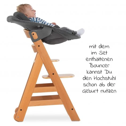Hauck Alpha Move Natur Newborn Set - 5-tlg. Hochstuhl + Aufsatz & Wippe Premium, Essbrett, Sitzkissen - Jersey Charcoal 5 Hauck Alpha Move Natur Newborn Set - 5-tlg. Hochstuhl + Aufsatz & Wippe Premium, Essbrett, Sitzkissen - Jersey Charcoal – Bild 5
