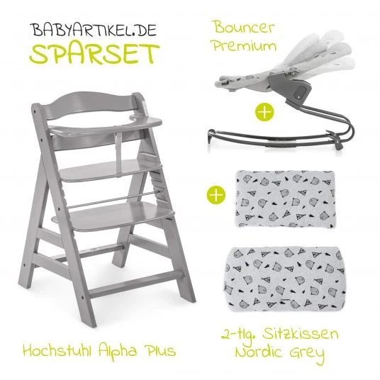 Hauck Alpha Plus Grau Newborn Set - 4-tlg. Hochstuhl + Aufsatz & Wippe Premium Nordic Grey + Sitzpolster 2 Hauck Alpha Plus Grau Newborn Set - 4-tlg. Hochstuhl + Aufsatz & Wippe Premium Nordic Grey + Sitzpolster – Bild 2