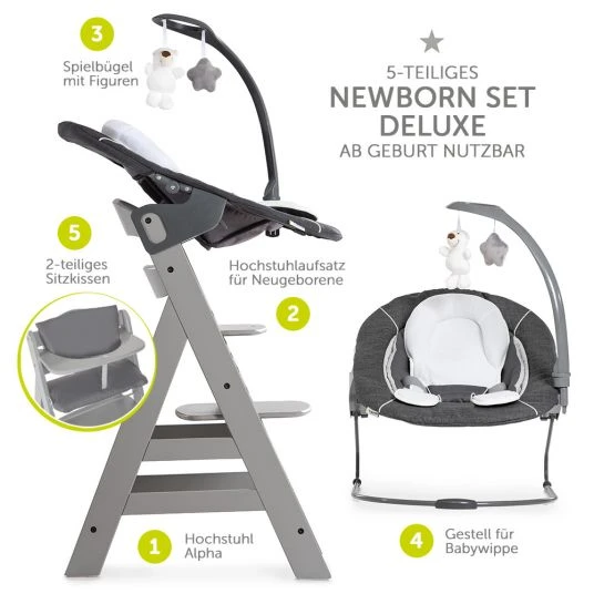 Hauck Alpha Plus Grau Newborn Set Deluxe - 4-tlg. Hochstuhl + 2in1 Neugeboreneneinsatz (verstellbar) + Sitzpolster 2 Hauck Alpha Plus Grau Newborn Set Deluxe - 4-tlg. Hochstuhl + 2in1 Neugeboreneneinsatz (verstellbar) + Sitzpolster – Bild 2