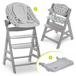 Hauck Alpha Plus Grau XL Newborn Set - Hochstuhl + 2in1 Aufsatz + Alpha Tray Essbrett + Sitzauflage - Nordic Grey