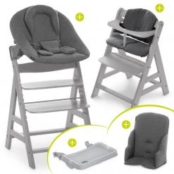 Hauck Alpha Plus Grau XXL Newborn Set - Hochstuhl + 2in1 Aufsatz + Alpha Tray Essbrett + Zubehör - Jersey Charcoal
