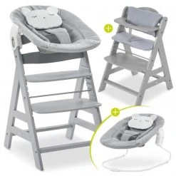 Hauck Alpha Plus Grey Newborn Set Pastell Bear - 4-tlg. Hochstuhl + Neugeborenenaufsatz + Sitzkissen Grau