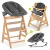 Hauck Alpha Plus Natur Newborn Set - 4-tlg. Hochstuhl + Aufsatz & Wippe Premium Jersey Charcoal + Sitzpolster