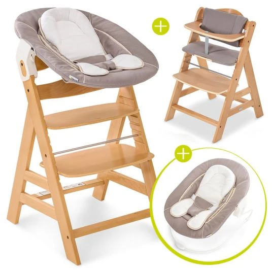 Hauck Alpha Plus Natur Newborn Set - 4-tlg. Hochstuhl + Neugeborenenaufsatz & Wippe Stretch Beige + Sitzkissen 1 Hauck Alpha Plus Natur Newborn Set - 4-tlg. Hochstuhl + Neugeborenenaufsatz & Wippe Stretch Beige + Sitzkissen