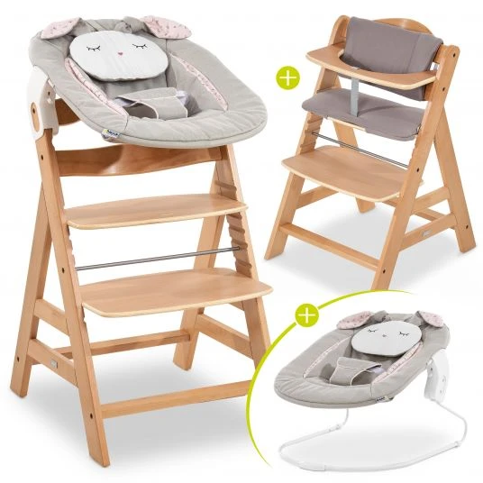 Hauck Alpha Plus Natur Newborn Set Powder Bunny - 4-tlg. Hochstuhl + Neugeborenenaufsatz + Sitzkissen Beige 1 Hauck Alpha Plus Natur Newborn Set Powder Bunny - 4-tlg. Hochstuhl + Neugeborenenaufsatz + Sitzkissen Beige