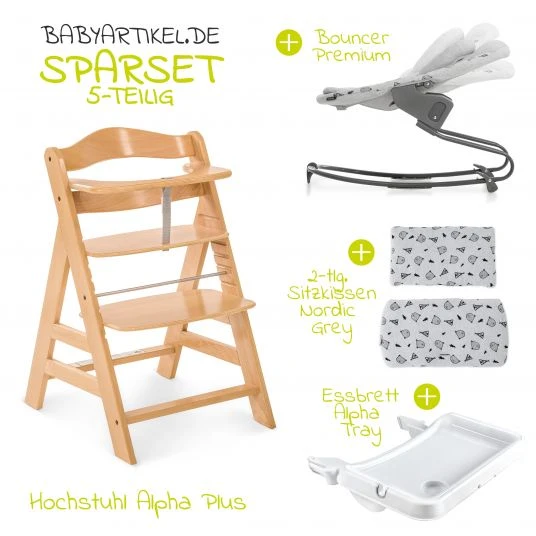 Hauck Alpha Plus Natur XL Newborn Set - Hochstuhl + 2in1 Aufsatz + Alpha Tray Essbrett + Sitzauflage - Nordic Grey 2 Hauck Alpha Plus Natur XL Newborn Set - Hochstuhl + 2in1 Aufsatz + Alpha Tray Essbrett + Sitzauflage - Nordic Grey – Bild 2
