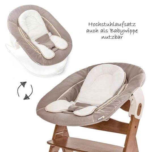 Hauck Alpha Plus Walnut Newborn Set - 4-tlg. Hochstuhl + Neugeborenenaufsatz & Wippe Stretch Beige + Sitzkissen 3 Hauck Alpha Plus Walnut Newborn Set - 4-tlg. Hochstuhl + Neugeborenenaufsatz & Wippe Stretch Beige + Sitzkissen – Bild 3