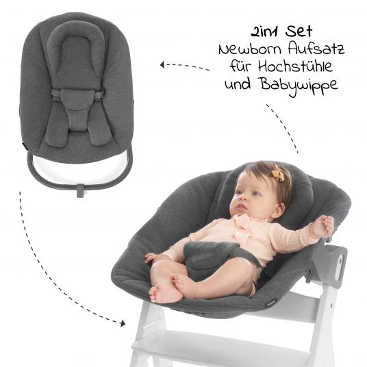 Hauck Alpha Plus Weiss XXL Newborn Set - Hochstuhl + 2in1 Aufsatz + Alpha Tray Essbrett + Zubehör - Jersey Charcoal 4 Hauck Alpha Plus Weiss XXL Newborn Set - Hochstuhl + 2in1 Aufsatz + Alpha Tray Essbrett + Zubehör - Jersey Charcoal – Bild 4