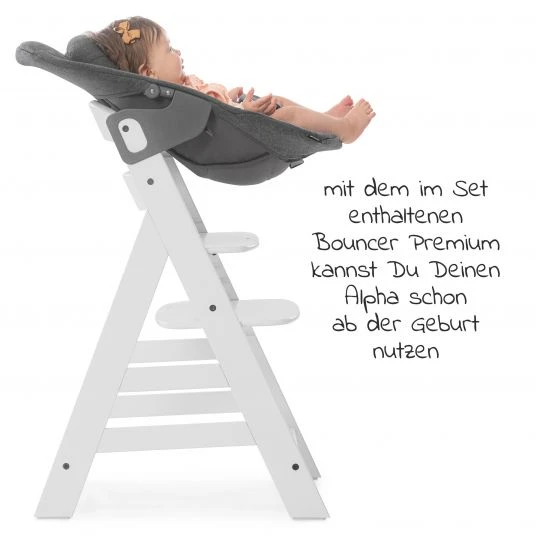 Hauck Alpha Plus Weiss XXL Newborn Set - Hochstuhl + 2in1 Aufsatz + Alpha Tray Essbrett + Zubehör - Jersey Charcoal 5 Hauck Alpha Plus Weiss XXL Newborn Set - Hochstuhl + 2in1 Aufsatz + Alpha Tray Essbrett + Zubehör - Jersey Charcoal – Bild 5