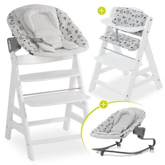 Hauck Alpha Plus White Newborn Set - 4-tlg. Hochstuhl + Aufsatz & Wippe Premium Nordic Grey + Sitzpolster 1 Hauck Alpha Plus White Newborn Set - 4-tlg. Hochstuhl + Aufsatz & Wippe Premium Nordic Grey + Sitzpolster