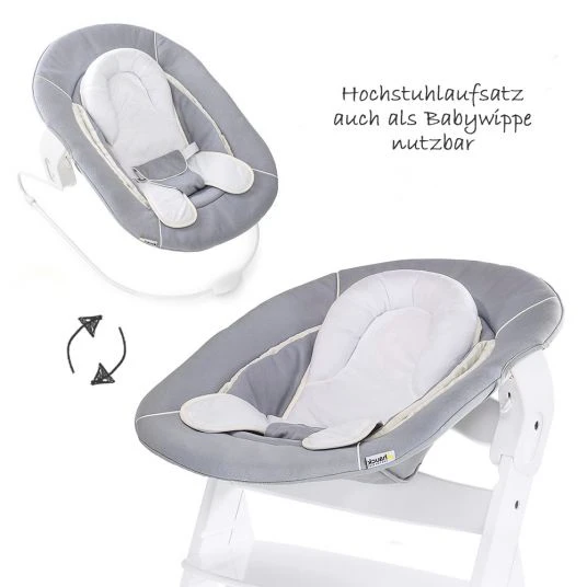 Hauck Alpha Plus White Newborn Set - 4-tlg. Hochstuhl + Neugeborenenaufsatz & Wippe Stretch Grey + Sitzkissen 3 Hauck Alpha Plus White Newborn Set - 4-tlg. Hochstuhl + Neugeborenenaufsatz & Wippe Stretch Grey + Sitzkissen – Bild 3