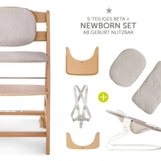 Hauck Beta Plus Natur Newborn Set - 5-tlg. Hochstuhl + Neugeboreneneinsatz & Wippe Stretch Beige + Essbrett + Sitzpolster 2 Hauck Beta Plus Natur Newborn Set - 5-tlg. Hochstuhl + Neugeboreneneinsatz & Wippe Stretch Beige + Essbrett + Sitzpolster – Bild 2