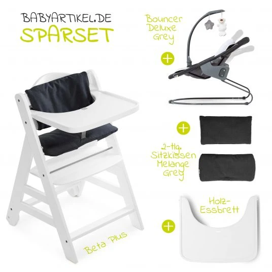 Hauck Beta Plus White Newborn Set - 5-tlg. Hochstuhl + Aufsatz & Wippe Deluxe, Essbrett, Sitzkissen - Melange Grey 2 Hauck Beta Plus White Newborn Set - 5-tlg. Hochstuhl + Aufsatz & Wippe Deluxe, Essbrett, Sitzkissen - Melange Grey – Bild 2