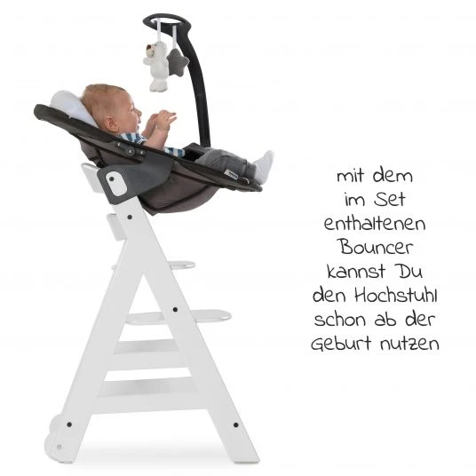 Hauck Beta Plus White Newborn Set - 5-tlg. Hochstuhl + Aufsatz & Wippe Deluxe, Essbrett, Sitzkissen - Melange Grey 4 Hauck Beta Plus White Newborn Set - 5-tlg. Hochstuhl + Aufsatz & Wippe Deluxe, Essbrett, Sitzkissen - Melange Grey – Bild 4