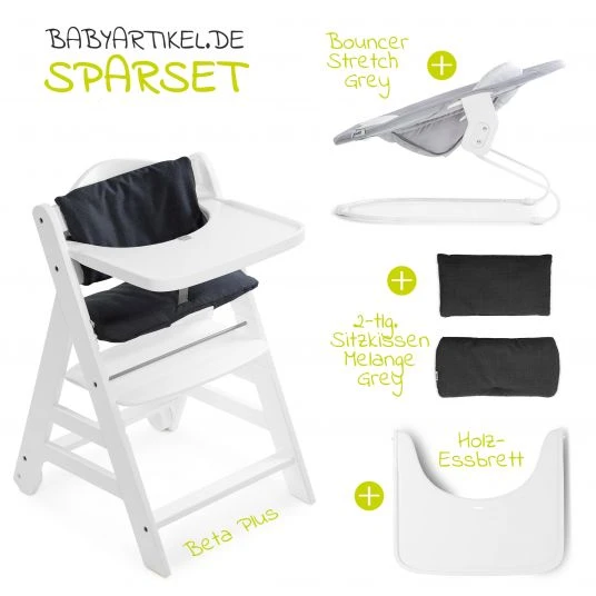 Hauck Beta Plus White Newborn Set - 5-tlg. Hochstuhl + Aufsatz & Wippe, Essbrett, Sitzkissen - Stretch Grey 2 Hauck Beta Plus White Newborn Set - 5-tlg. Hochstuhl + Aufsatz & Wippe, Essbrett, Sitzkissen - Stretch Grey – Bild 2