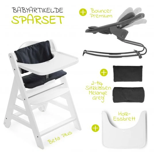 Hauck Beta Plus White Newborn Set - 5-tlg. Hochstuhl + Aufsatz & Wippe Premium, Essbrett, Sitzkissen - Jersey Charcoal 2 Hauck Beta Plus White Newborn Set - 5-tlg. Hochstuhl + Aufsatz & Wippe Premium, Essbrett, Sitzkissen - Jersey Charcoal – Bild 2