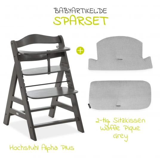 Hauck Hochstuhl Alpha Charcoal Selectline - im Sparset inkl. Sitzkissen Waffle Pique Grau 2 Hauck Hochstuhl Alpha Charcoal Selectline - im Sparset inkl. Sitzkissen Waffle Pique Grau – Bild 2