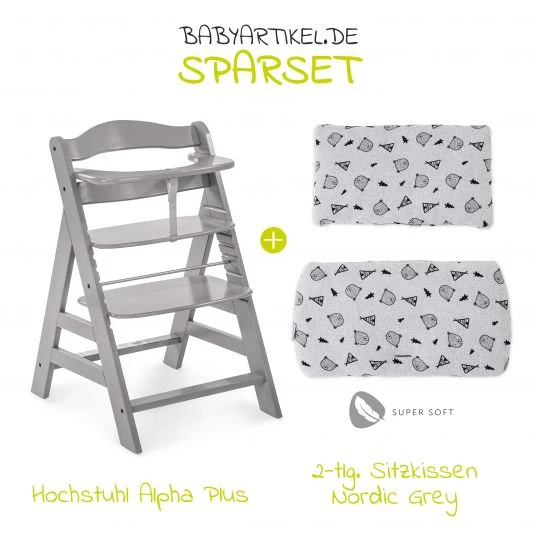 Hauck Hochstuhl Alpha Plus Grau - im Sparset inkl. Sitzkissen Nordic Grey 2 Hauck Hochstuhl Alpha Plus Grau - im Sparset inkl. Sitzkissen Nordic Grey – Bild 2