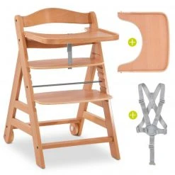 Hauck Hochstuhl Alpha Plus Move - mit Essbrett und Rollen - Natur