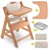 Hauck Hochstuhl Alpha Plus Move Natur - im Sparset inkl. Essbrett, Sitzkissen Deluxe Beige und 2x Silikonteller