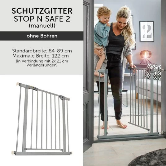 Hauck Türschutzgitter Stop N Safe 2 (84 bis 89 cm) inkl. 9cm Verlängerung - ohne Bohren - Silver 2 Hauck Türschutzgitter Stop N Safe 2 (84 bis 89 cm) inkl. 9cm Verlängerung - ohne Bohren - Silver – Bild 2