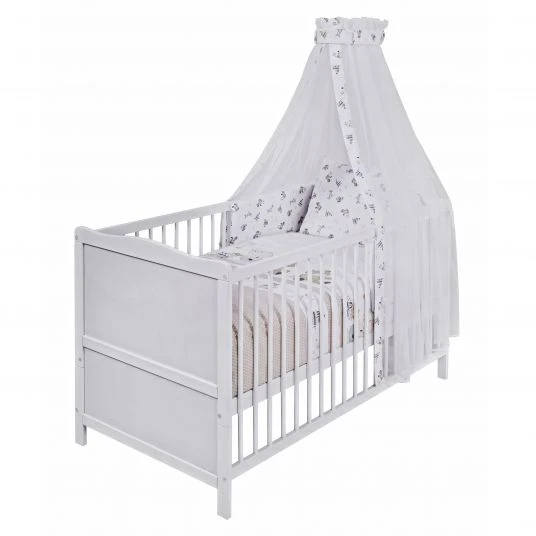 Jonka Babybett-Komplett-Set Mona inkl. Bettwäsche, Himmel, Nestchen & Matratze 70 x 140 cm - Spielbär - Weiß 2 Jonka Babybett-Komplett-Set Mona inkl. Bettwäsche, Himmel, Nestchen & Matratze 70 x 140 cm - Spielbär - Weiß – Bild 2