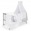 Jonka Babybett-Komplett-Set Moritz inkl. Bettwäsche, Himmel, Nestchen & Matratze 70x140 cm - BW Dumbo - Weiß Grau