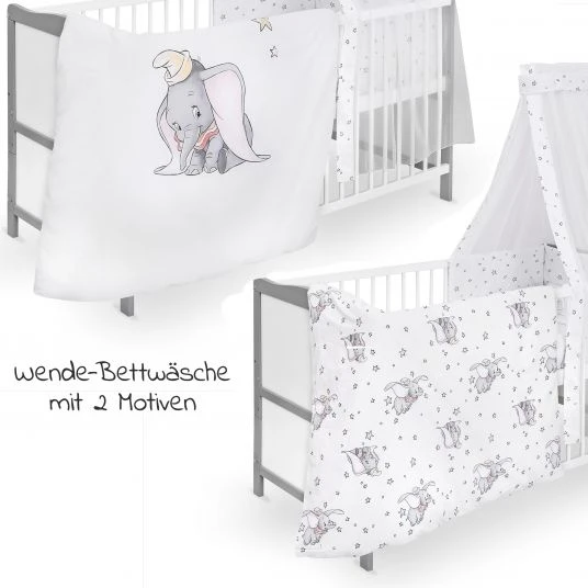 Jonka Babybett-Komplett-Set Moritz inkl. Bettwäsche, Himmel, Nestchen & Matratze 70x140 cm - BW Dumbo - Weiß Grau 3 Jonka Babybett-Komplett-Set Moritz inkl. Bettwäsche, Himmel, Nestchen & Matratze 70x140 cm - BW Dumbo - Weiß Grau – Bild 3