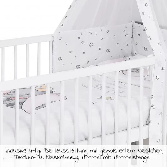 Jonka Babybett-Komplett-Set Moritz inkl. Bettwäsche, Himmel, Nestchen & Matratze 70x140 cm - BW Dumbo - Weiß Grau 6 Jonka Babybett-Komplett-Set Moritz inkl. Bettwäsche, Himmel, Nestchen & Matratze 70x140 cm - BW Dumbo - Weiß Grau – Bild 6