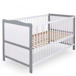 Jonka Babybett und Kinderbett Moritz 70 x 140 cm - Weiß Grau