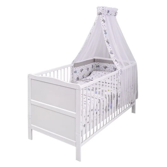 Jonka Kinderzimmer Sparset Mona mit Bett, Wickelkommode, Bettwäsche, Himmel,Nestchen, Matratze 70x140 cm - Kuschelbären - Weiß - Kollektion 2022 6 Jonka Kinderzimmer Sparset Mona mit Bett, Wickelkommode, Bettwäsche, Himmel,Nestchen, Matratze 70x140 cm - Kuschelbären - Weiß - Kollektion 2022 – Bild 6