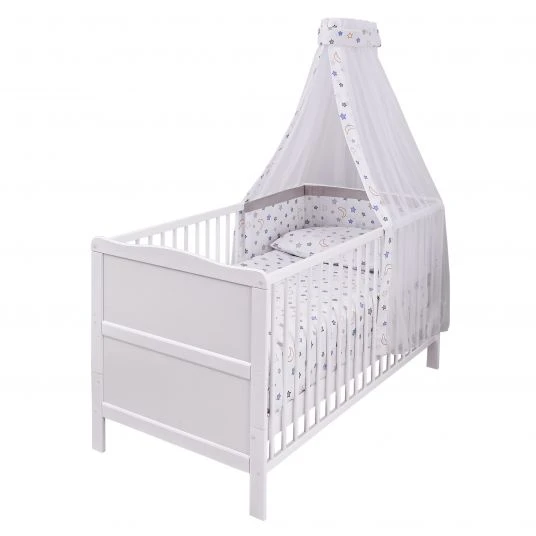 Jonka Kinderzimmer Sparset Mona mit Bett, Wickelkommode, Bettwäsche, Himmel, Nestchen, Matratze 70x140 cm - Nachthimmel - Weiß - Kollektion 2022 6 Jonka Kinderzimmer Sparset Mona mit Bett, Wickelkommode, Bettwäsche, Himmel, Nestchen, Matratze 70x140 cm - Nachthimmel - Weiß - Kollektion 2022 – Bild 6