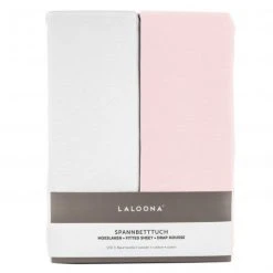 LaLoona 2er Pack Spannbetttuch für Kinderbett 60 x 120 / 70 x 140 cm - Weiß Rosa