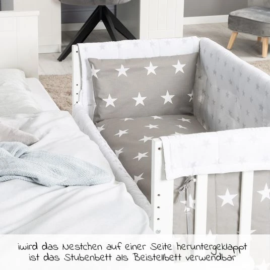 Roba 3in1 Stubenbett, Beistellbett, Bank & Textile-Ausstattung - Little Stars - Weiß 3 Roba 3in1 Stubenbett, Beistellbett, Bank & Textile-Ausstattung - Little Stars - Weiß – Bild 3