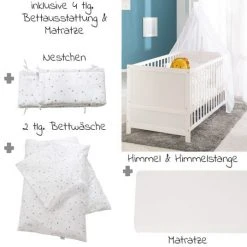 Roba Babybett-Komplett-Set Weiß - inkl. Bettwäsche, Himmel, Nestchen & Matratze 70 x 140 cm - Sternenzauber Grau -Wohnen & Schlafen Verkäufe roba babybett komplett set weiss inkl bettwasche himmel nestchen matratze 70 x 140 cm sternenzauber grau 0193w 3v235 d3