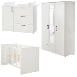 Roba Kinderzimmer Sylt Baby mit 3-türigem Schrank, Bett, breiter Wickelkommode - Weiß