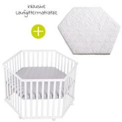 Roba Laufgitter 6-eckig Weiß - 3-fach höhenverstellbar & Laufgittermatratze - Roba Style - Grau