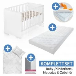 Schardt 7-tlg. Kinderbett Set & Matratze Air Allround, Steppbett 100x135+40x60, 2x Bettlaken, Betteinlage 70 x 140 cm - Weiß