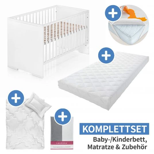 Schardt 7-tlg. Kinderbett Set & Matratze Air Allround, Steppbett 100x135+40x60, 2x Bettlaken, Betteinlage 70 x 140 cm - Weiß 1 Schardt 7-tlg. Kinderbett Set & Matratze Air Allround, Steppbett 100x135+40x60, 2x Bettlaken, Betteinlage 70 x 140 cm - Weiß