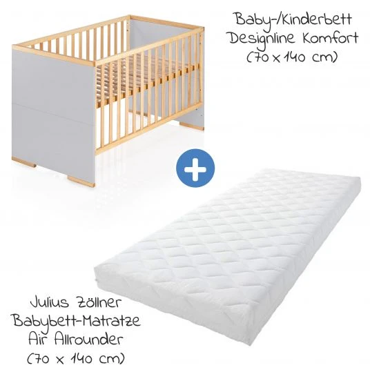 Schardt 7-tlg. Kinderbett Set & Matratze Air Allround, Steppbett 100x135+40x60, 2x Bettlaken, Einlage 70 x 140 cm - Natur Grau 2 Schardt 7-tlg. Kinderbett Set & Matratze Air Allround, Steppbett 100x135+40x60, 2x Bettlaken, Einlage 70 x 140 cm - Natur Grau – Bild 2