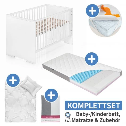 Schardt 7-tlg. Kinderbett Set & Matratze Dr. Lübbe Air, Steppbett 100x135+40x60, 2x Bettlaken, Betteinlage 70 x 140 cm - Weiß 1 Schardt 7-tlg. Kinderbett Set & Matratze Dr. Lübbe Air, Steppbett 100x135+40x60, 2x Bettlaken, Betteinlage 70 x 140 cm - Weiß