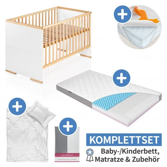 Schardt 7-tlg. Kinderbett Set & Matratze Dr. Lübbe Air, Steppbett 100x135+40x60, 2x Bettlaken, Einlage 70 x 140 cm - Natur Weiß 1 Schardt 7-tlg. Kinderbett Set & Matratze Dr. Lübbe Air, Steppbett 100x135+40x60, 2x Bettlaken, Einlage 70 x 140 cm - Natur Weiß