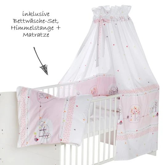 Schardt Baby-Komplettbett-Set Classic-Line inkl. Bettwäsche, Himmel, Nestchen & Matratze Weiß 70 x 140 cm - Birdy - Rosa 4 Schardt Baby-Komplettbett-Set Classic-Line inkl. Bettwäsche, Himmel, Nestchen & Matratze Weiß 70 x 140 cm - Birdy - Rosa – Bild 4