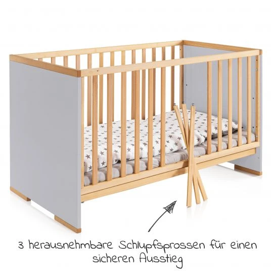 Schardt Baby- und Kinderbett Designline Komfort Buche teilmassiv 70 x 140 cm - Natur Grau 2 Schardt Baby- und Kinderbett Designline Komfort Buche teilmassiv 70 x 140 cm - Natur Grau – Bild 2